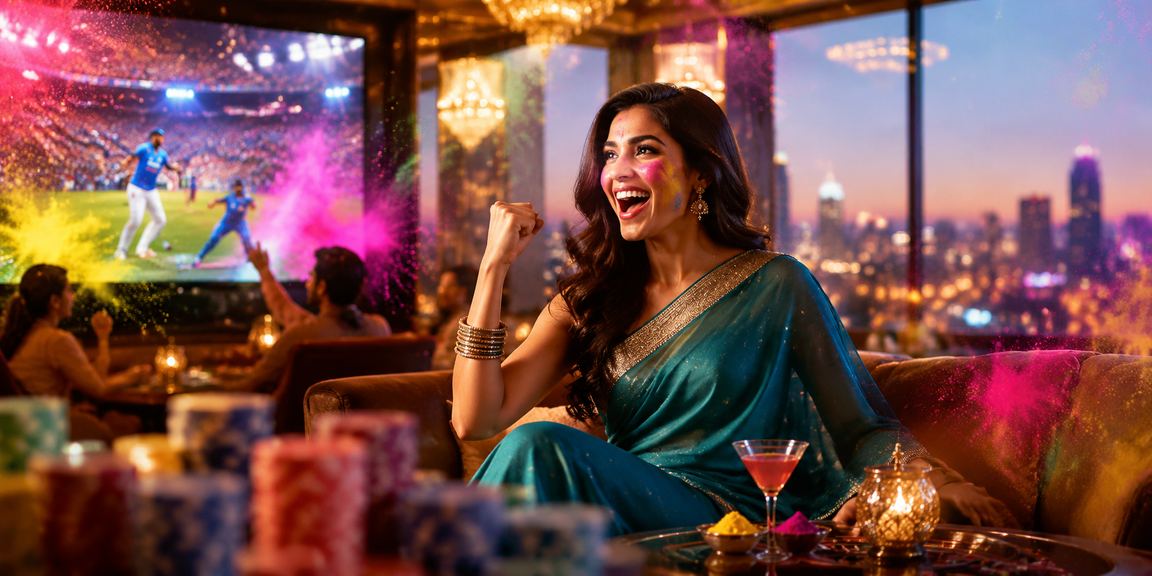 Indian woman smiling holding lottery tickets and mobile phone