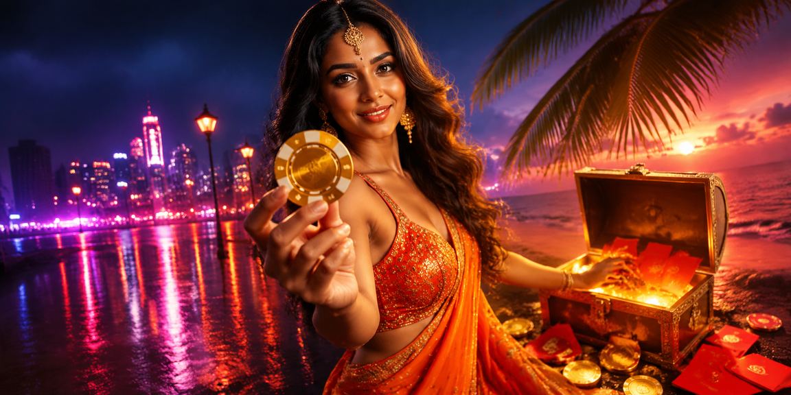 Mumbai beach with festive red envelopes symbolizing bonus offers